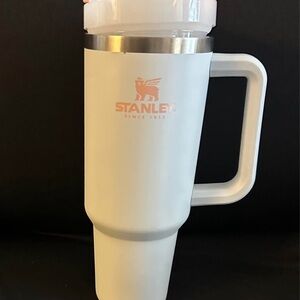 Stanley White Travel Tumbler with Handle and Silver Trim